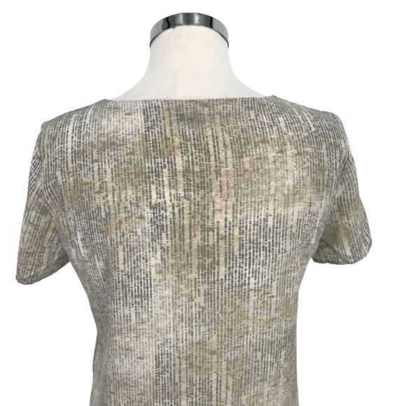 Eileen Fisher Metaphor 100% Silk Short Sleeve Blouse Beige Gray Size Small - Picture 6 of 10